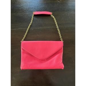 J.Crew Leather Hot Pink Invitation Clutch Envelope Style Gold Hardwear